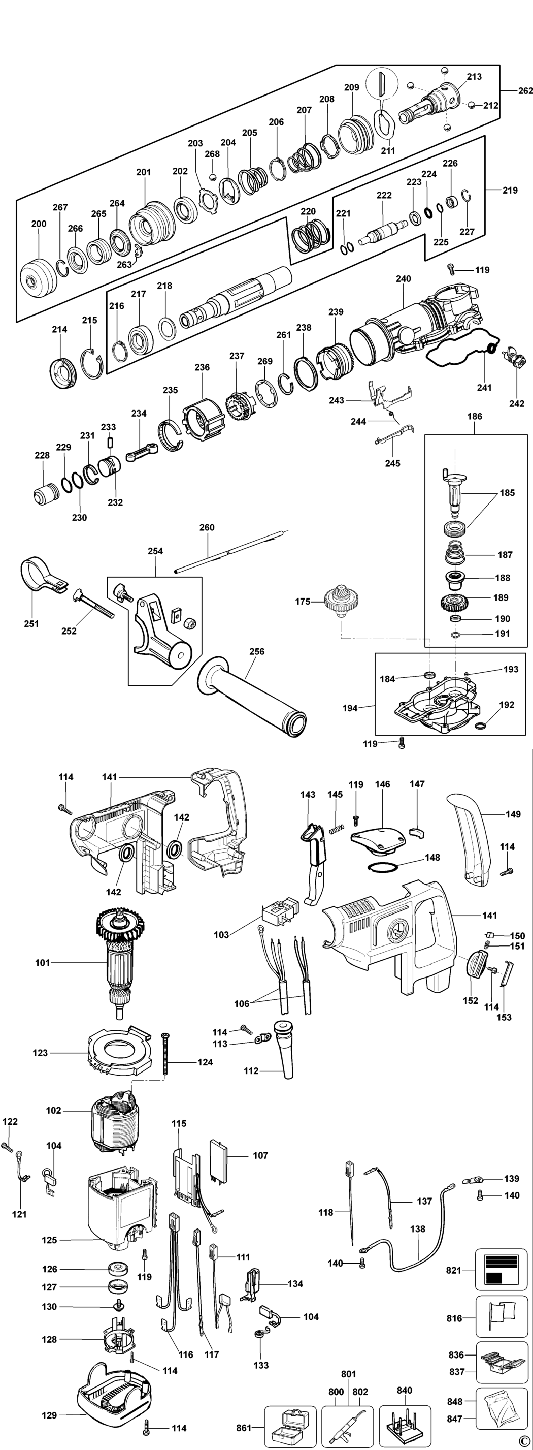 Dewalt DW570K Type 1 Rotary Hammer Spare Parts