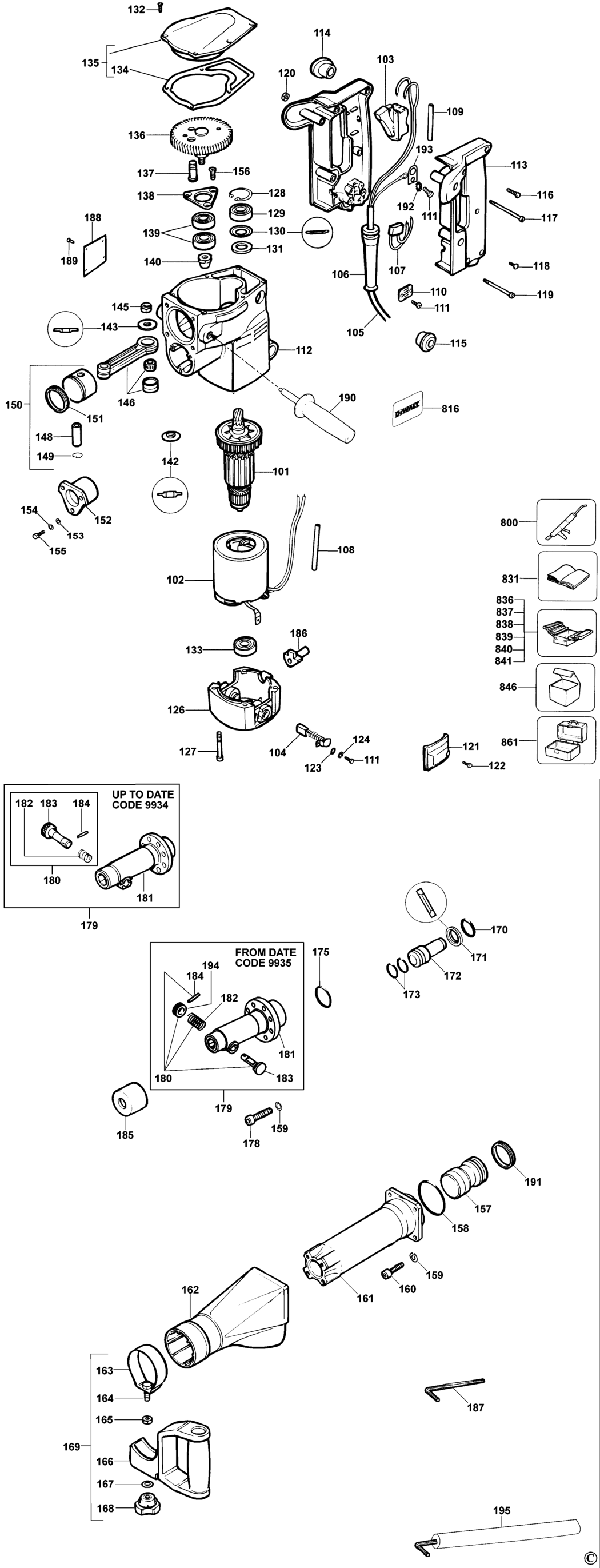 Dewalt DW558L Type 3 Hammer Spare Parts