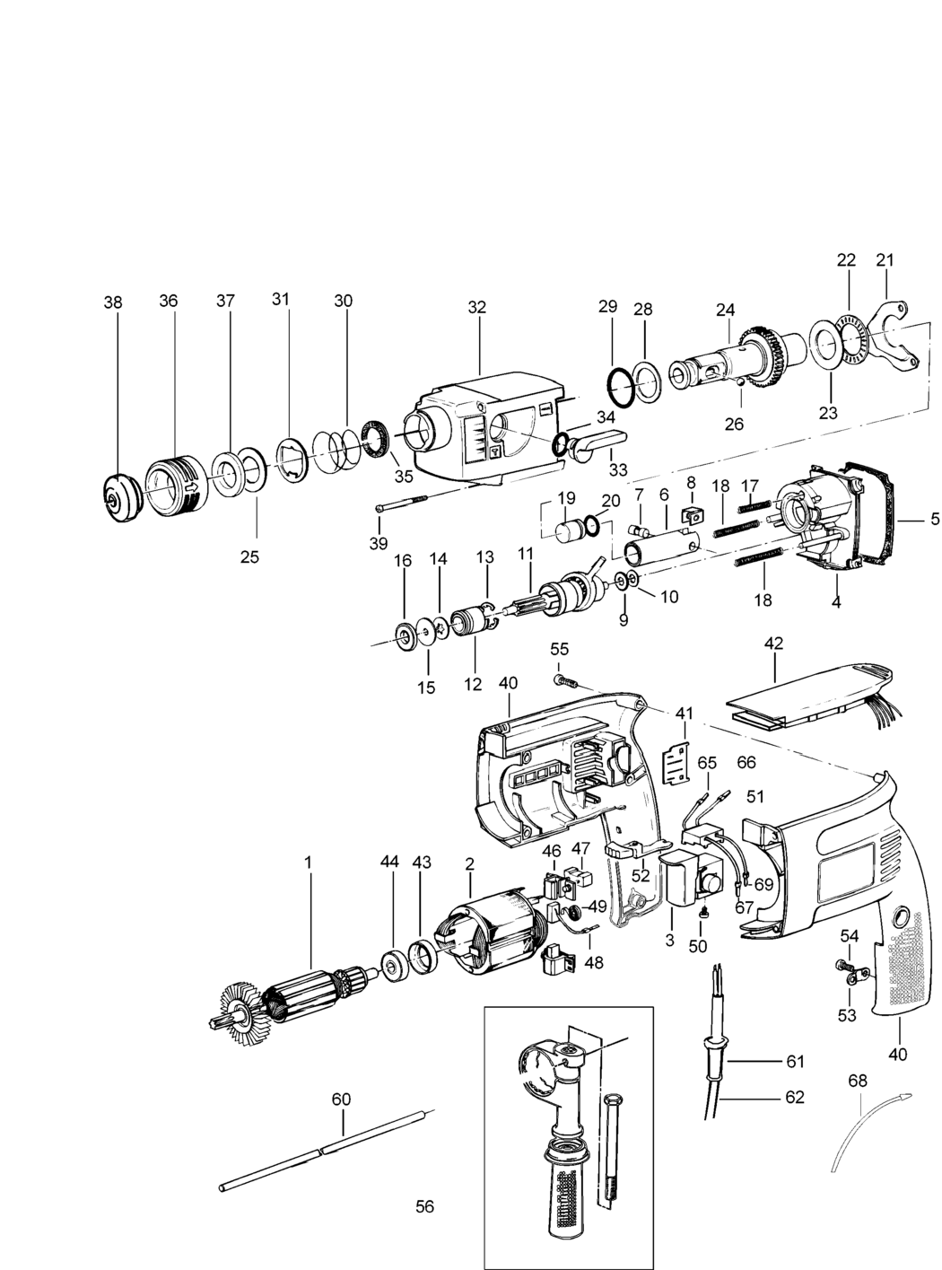 Dewalt DW523K Type 1 Rotary Hammer Spare Parts