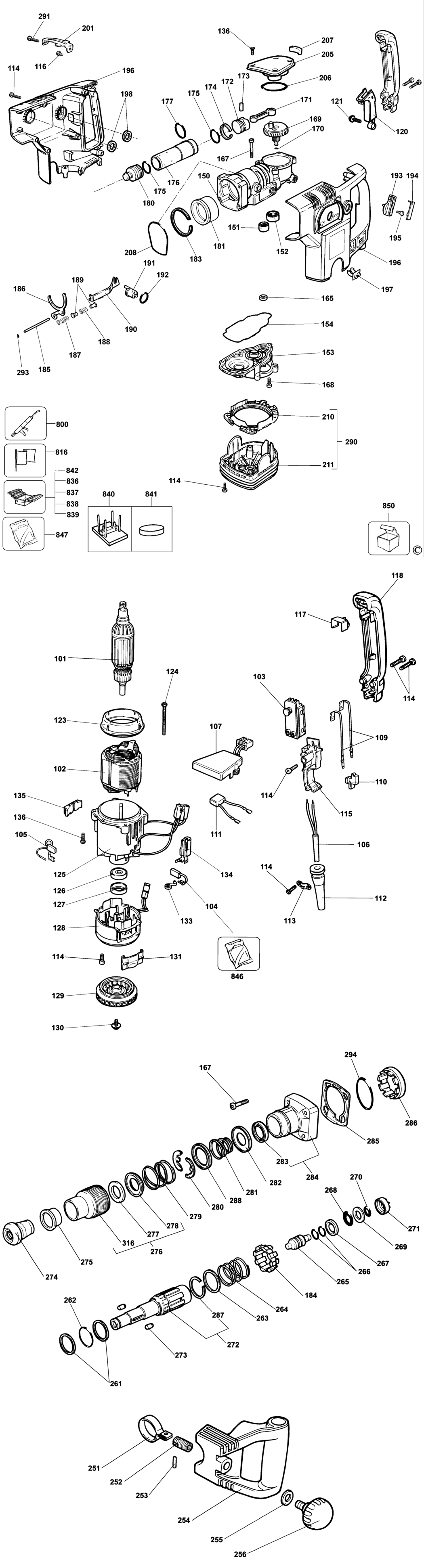 Dewalt DW543 Type 3 Rotary Hammer Spare Parts