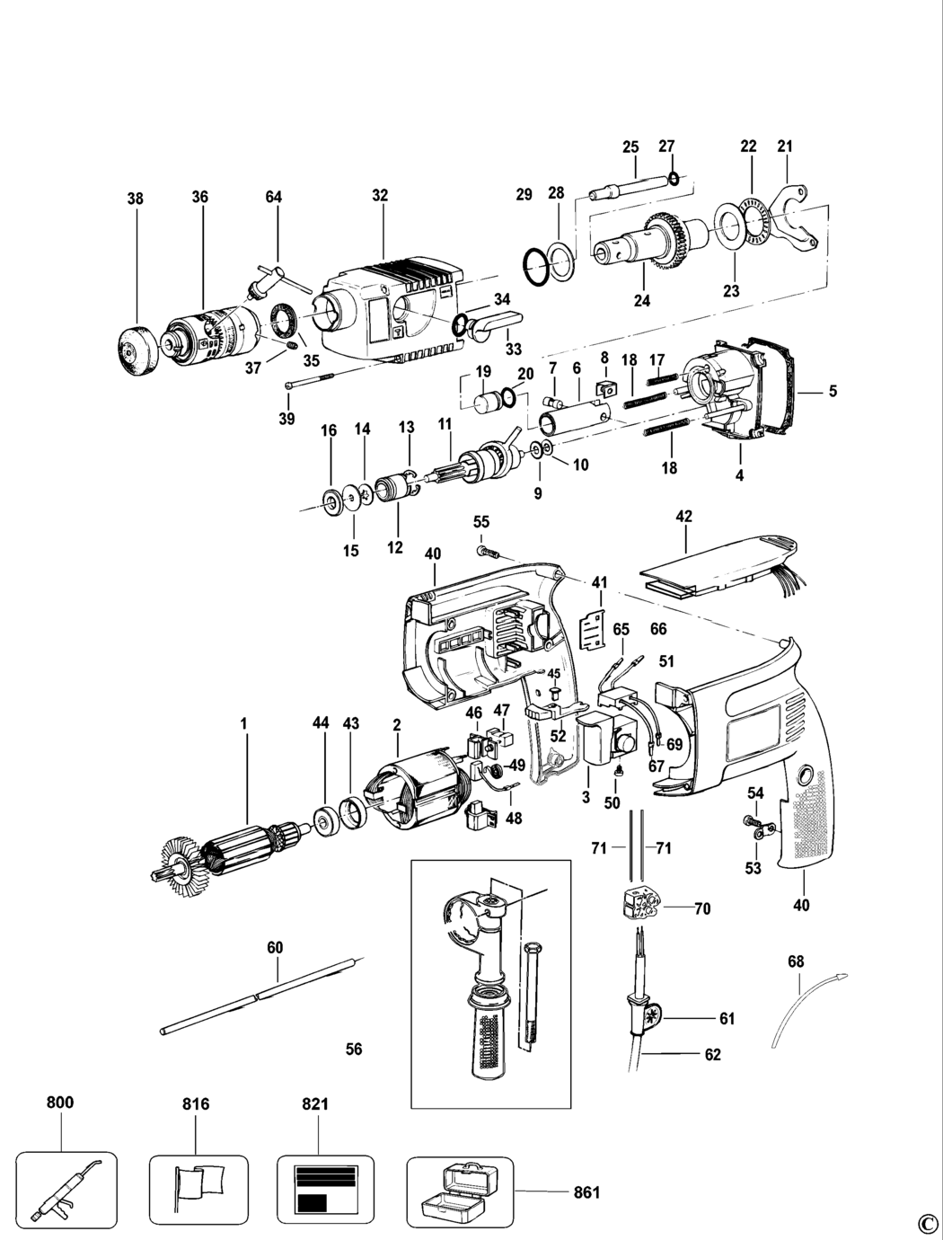 Dewalt DW553K Type 1 Rotary Hammer Spare Parts