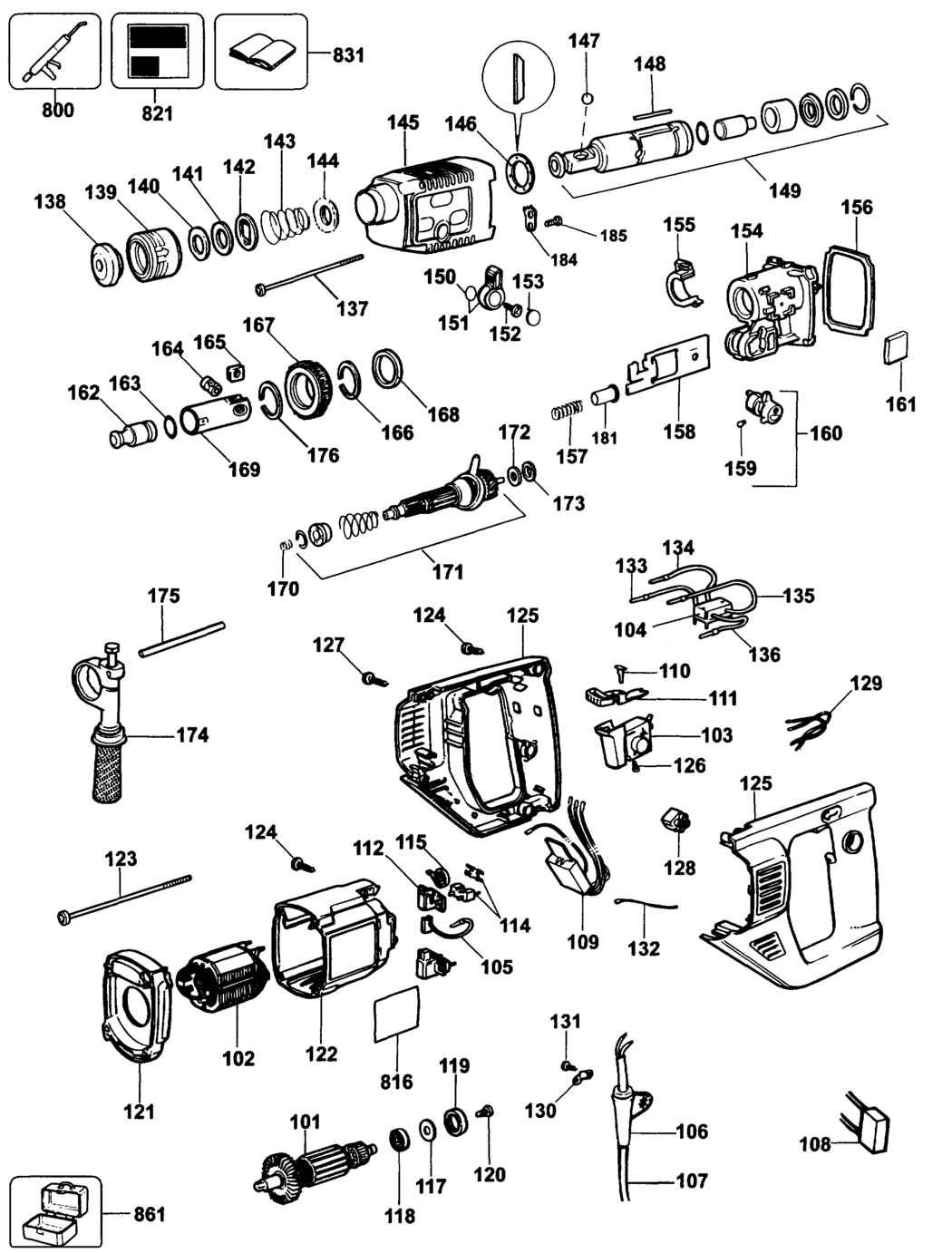 Dewalt DW567 Type 1 Rotary Hammer Spare Parts