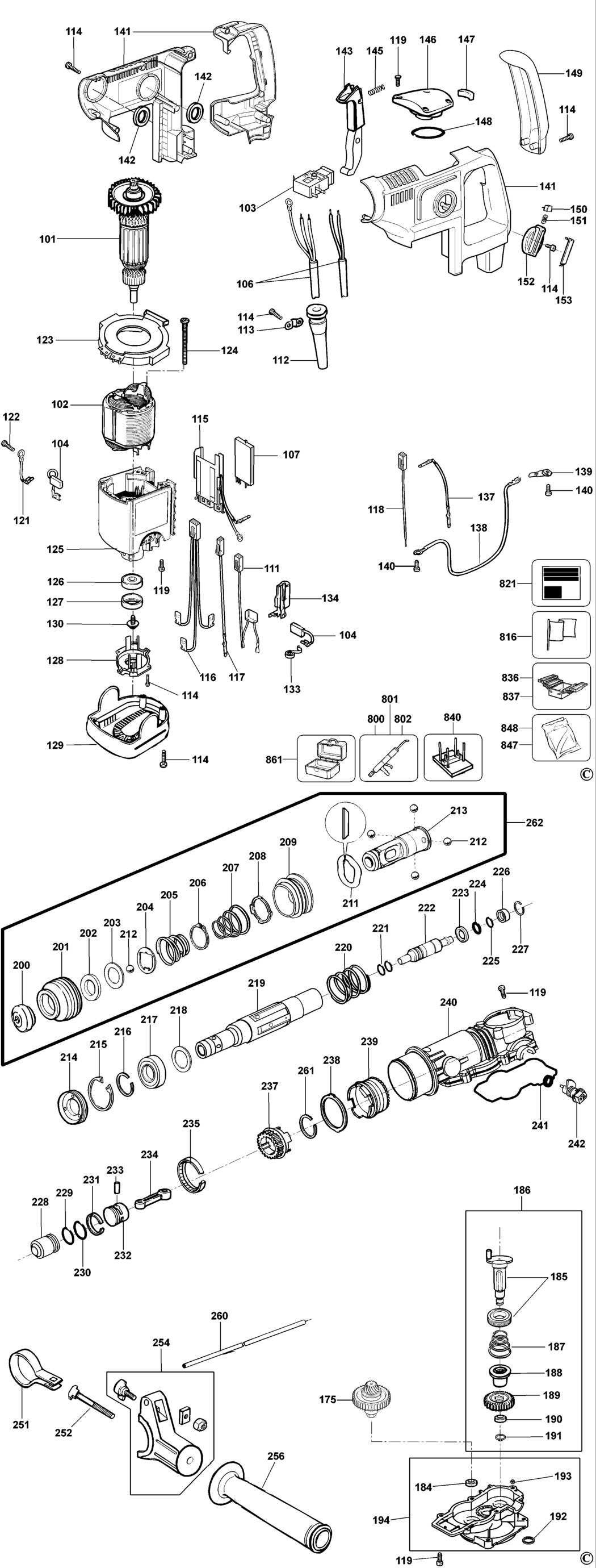 Dewalt DW568K Type 1 Rotary Hammer Spare Parts