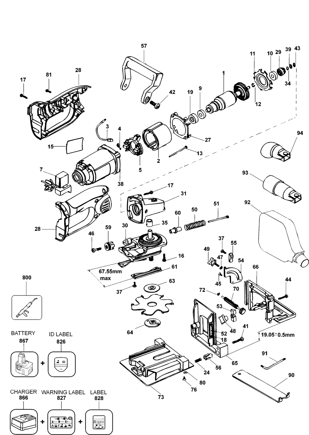 Dewalt DW932K Type 1 Plate Joiner Spare Parts