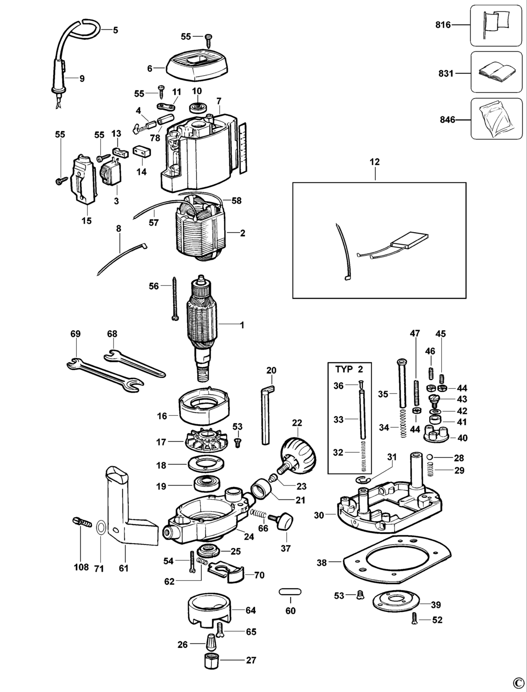 Dewalt D614-04 Type 1 Router Spare Parts