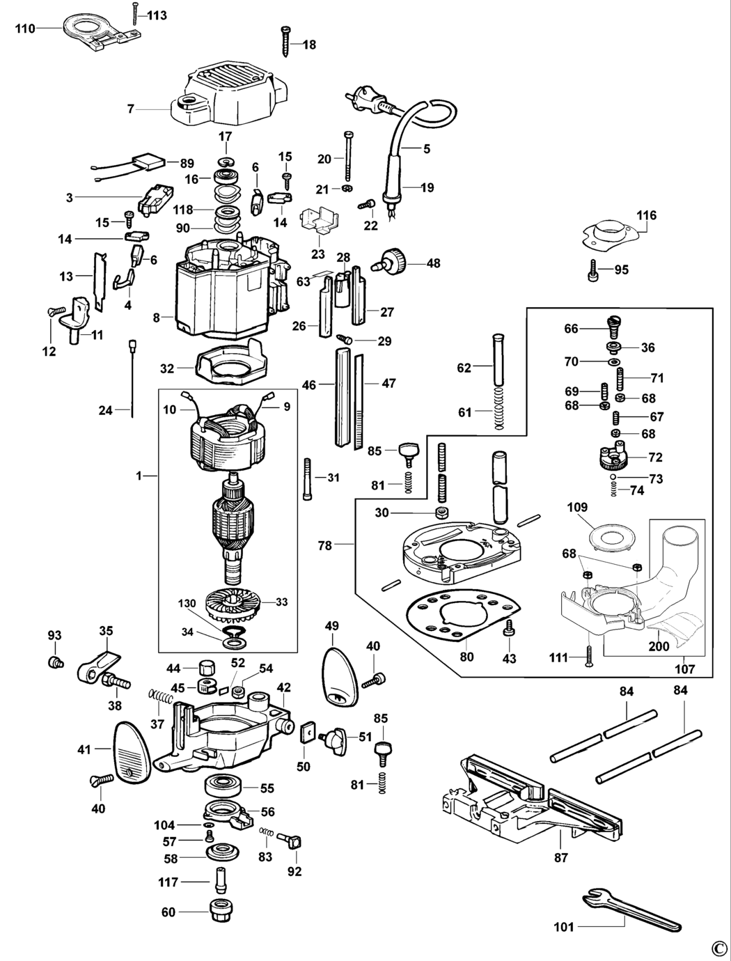 Dewalt DW629 Type 1 Router Spare Parts