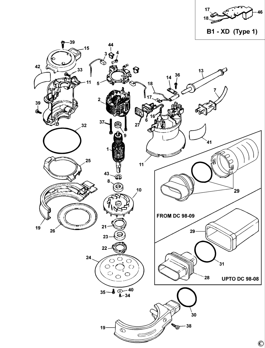 Dewalt DW421 Type 1-2 Random Orbit Sander Spare Parts