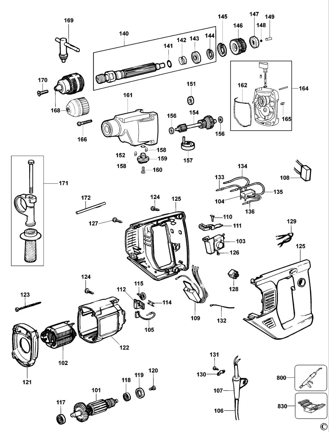 Dewalt DW165 Type 3 Hammer Drill Spare Parts