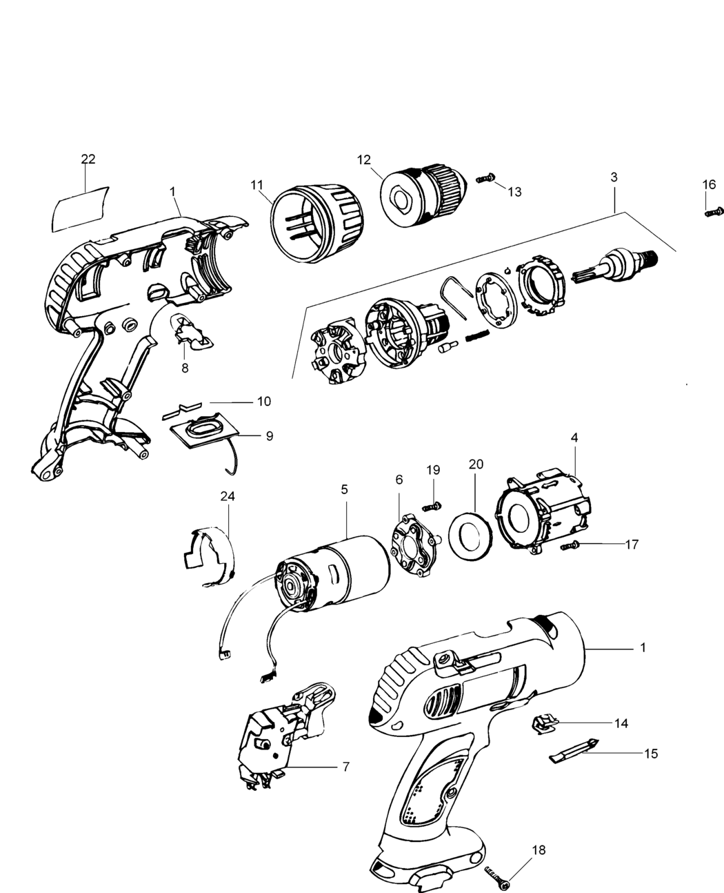 Dewalt DW952K Type 1 Cordless Drill Spare Parts