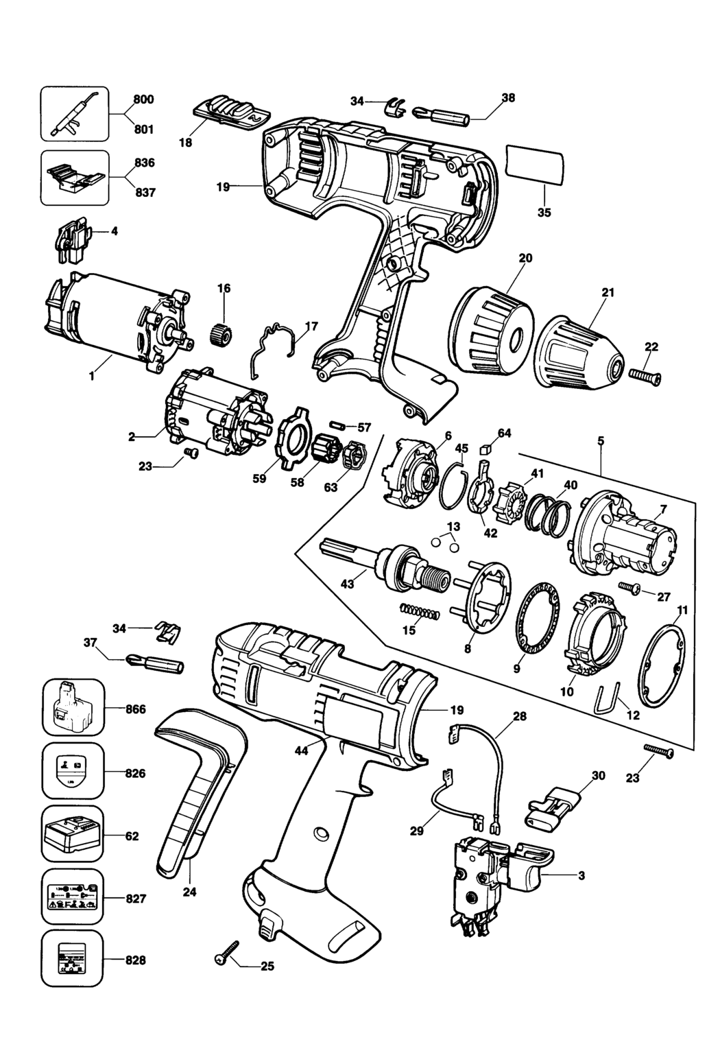 Dewalt DW997K Type 3 Cordless Drill Spare Parts