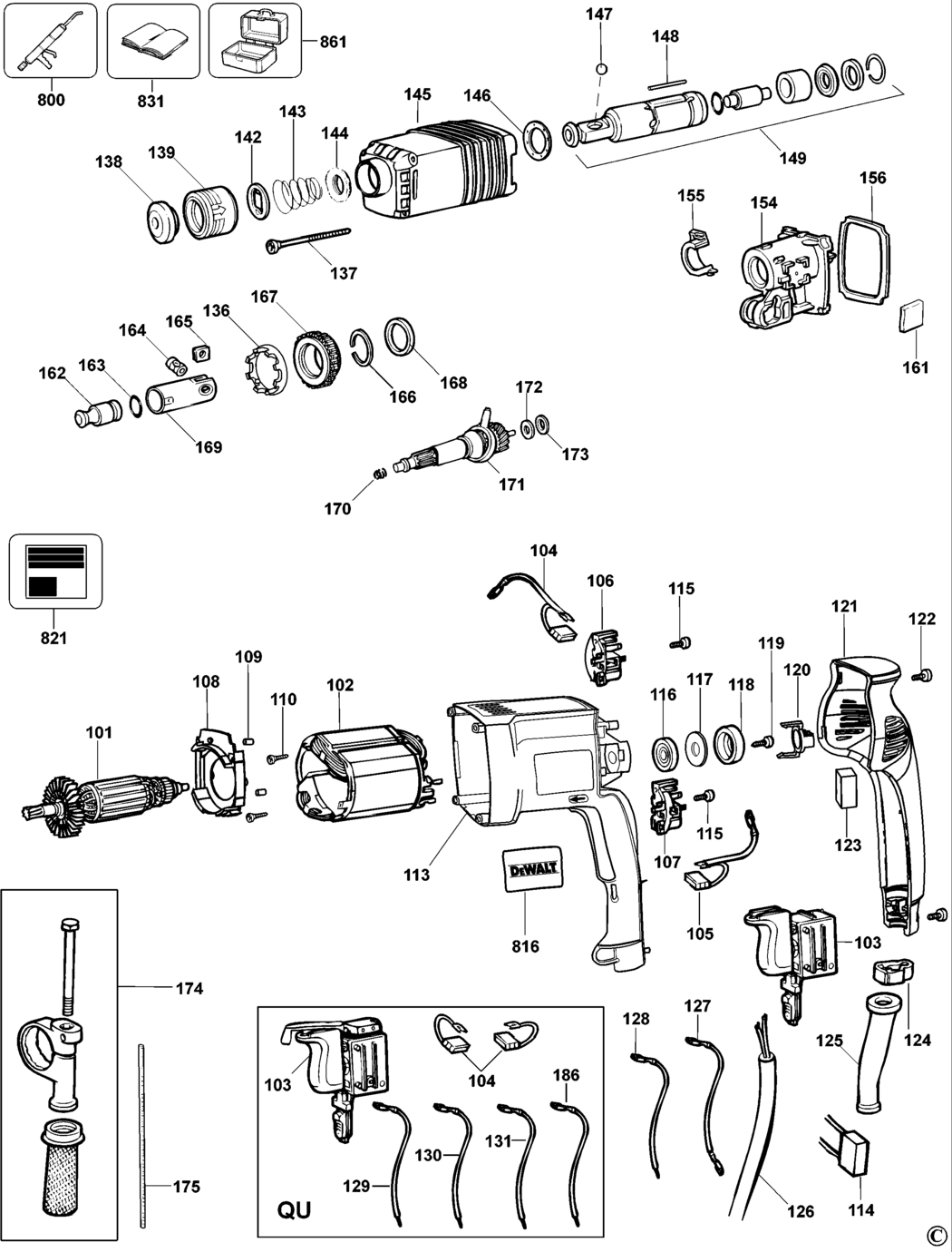 Dewalt DW562 Type 1 Rotary Hammer Spare Parts