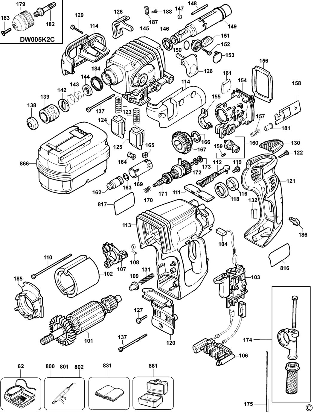 Dewalt DW005K Type 1 Rotary Hammer Spare Parts