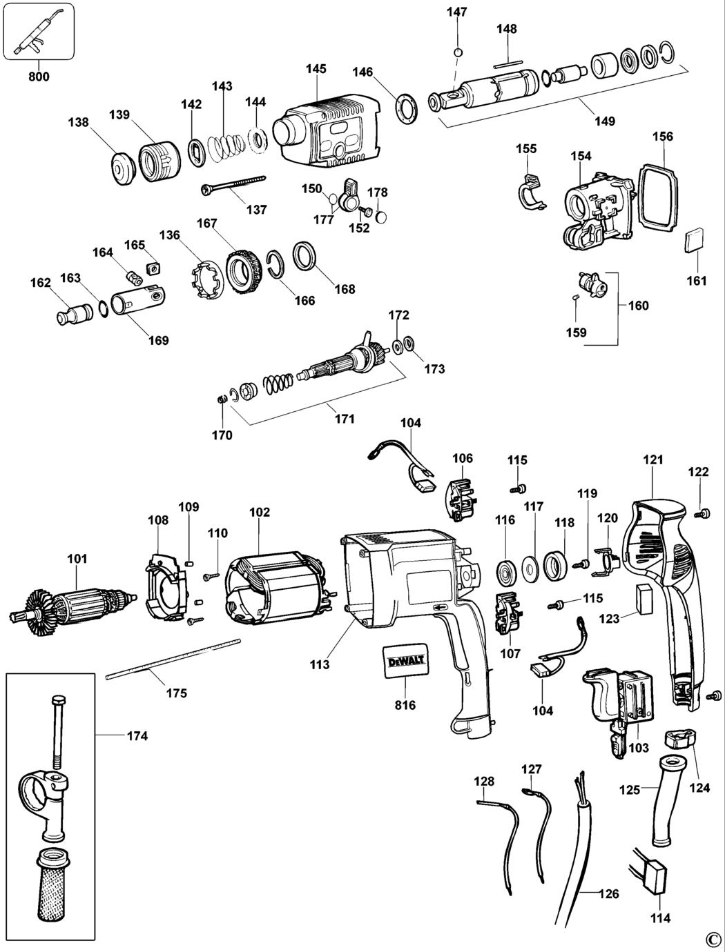 Dewalt DW561 Type 3 Rotary Hammer Spare Parts