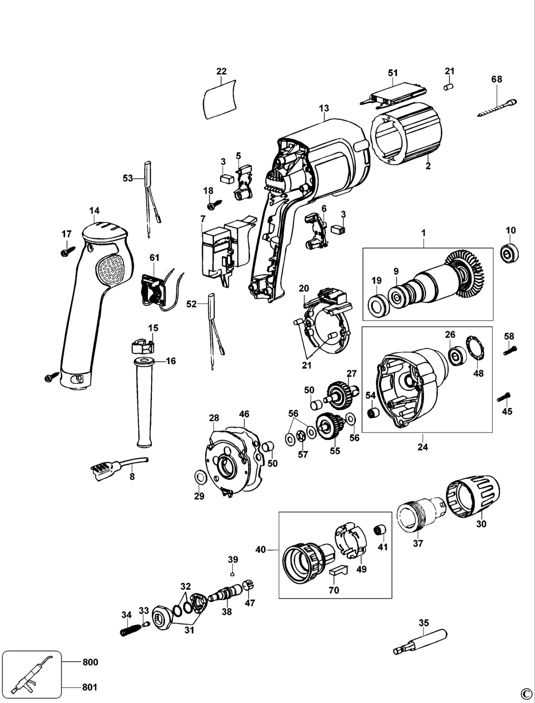 Dewalt DW264K Type 1 Screwdriver Spare Parts