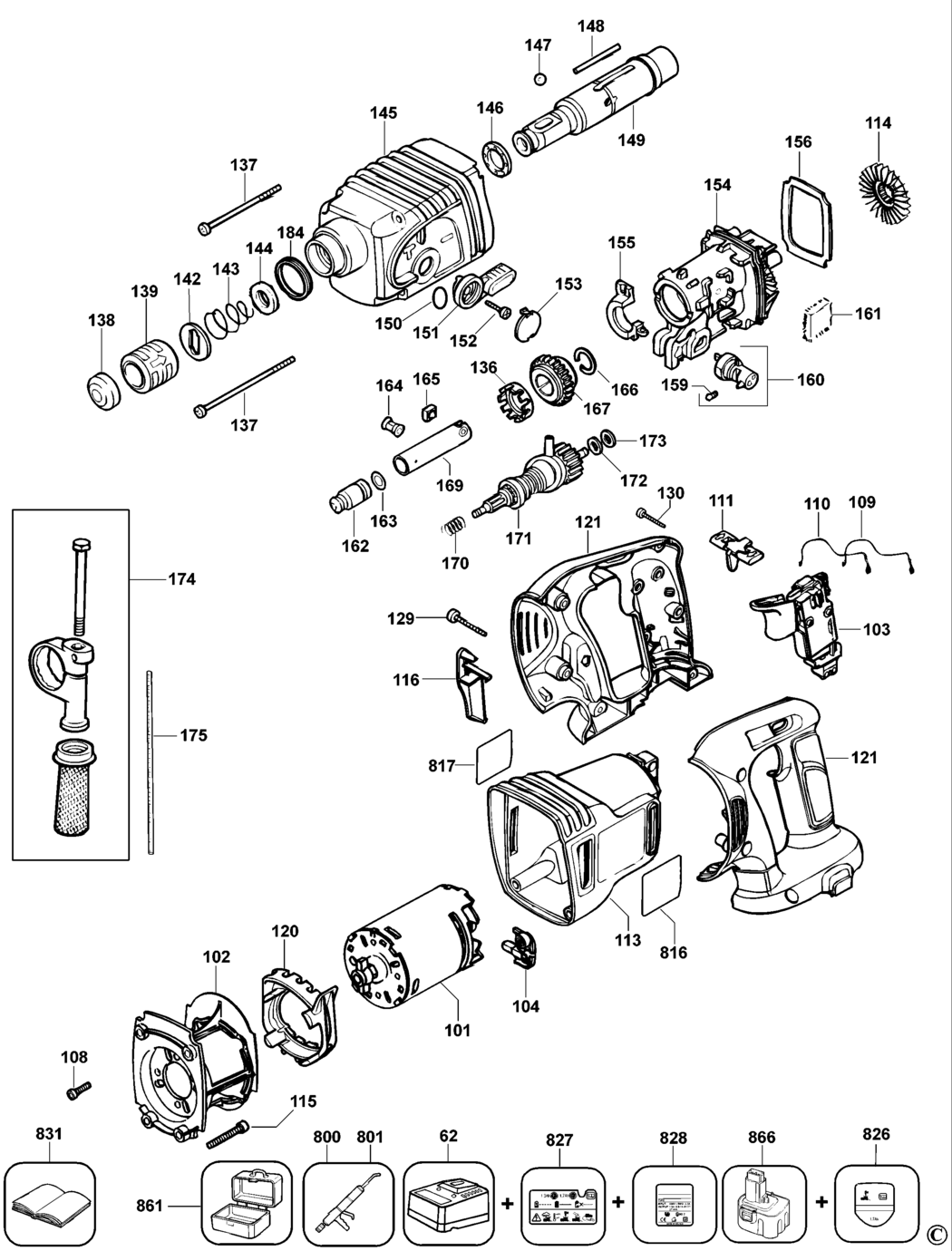 Dewalt DW999K Type 2 Rotary Hammer Spare Parts