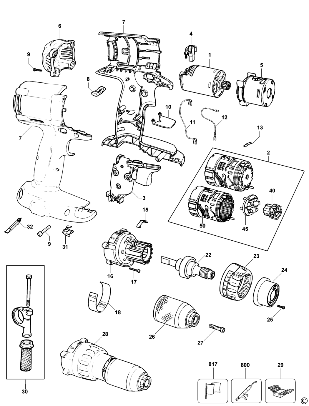 Dewalt DW987 Type 10 Cordless Drill Spare Parts