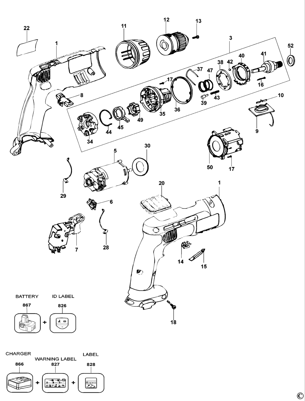 Dewalt DW998 Type 5 Cordless Drill Spare Parts