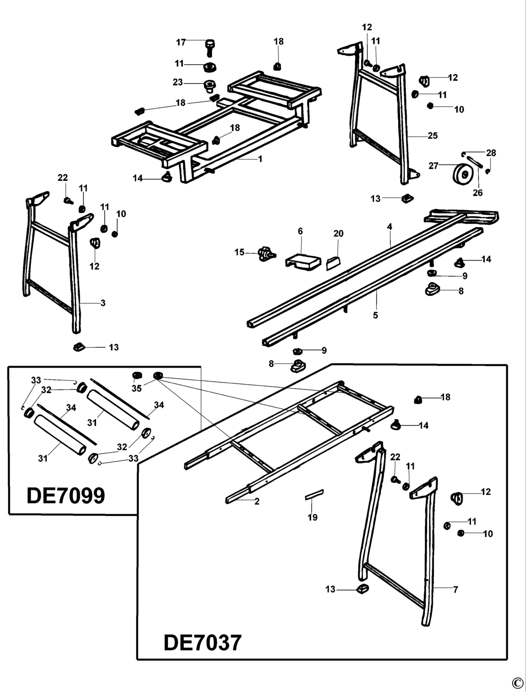 Dewalt DE7073 Type 1 Extension Table Spare Parts