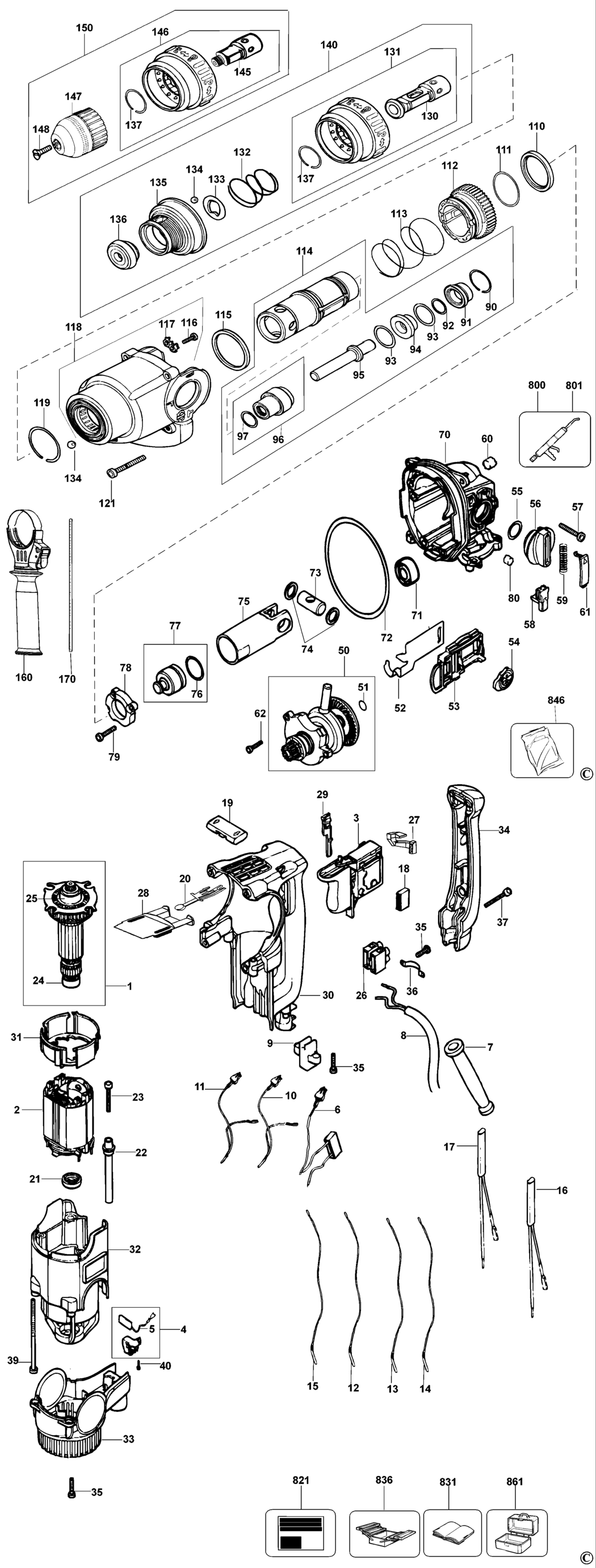 Dewalt D25304K Type 1 Rotary Hammer Spare Parts