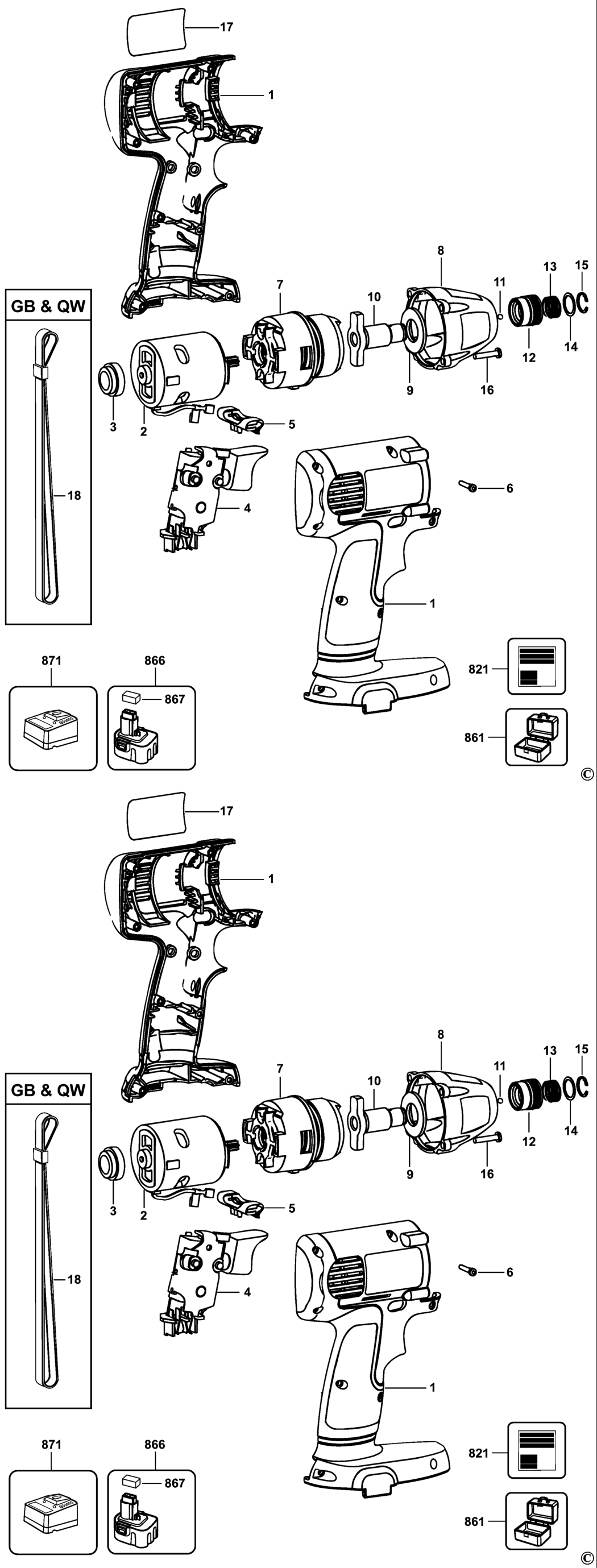 Dewalt DW052K Type 1 Impact Wrench Spare Parts