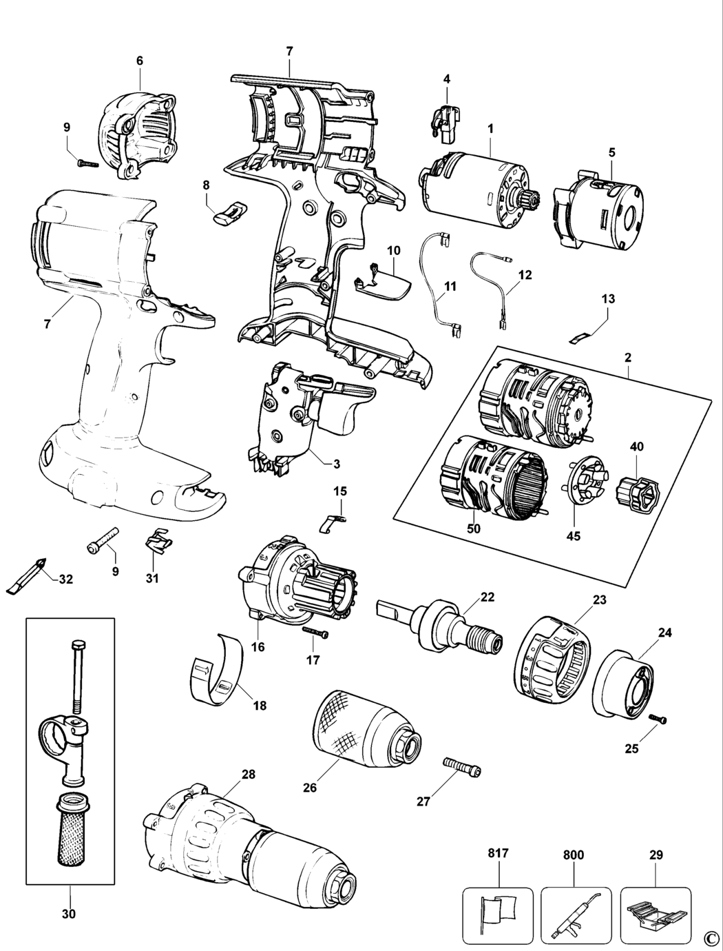 Dewalt DW987 Type 11 Cordless Drill Spare Parts
