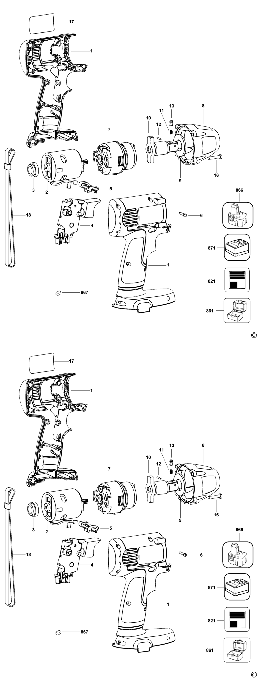 Dewalt DW053K Type 1 Impact Wrench Spare Parts