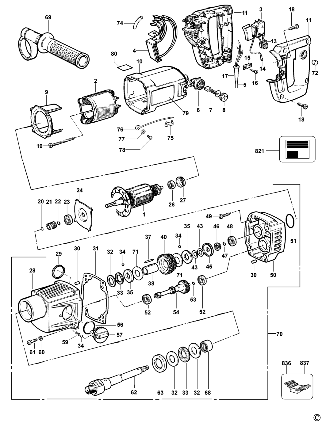 Dewalt DW580EK Type 2 Diamond Drill Spare Parts