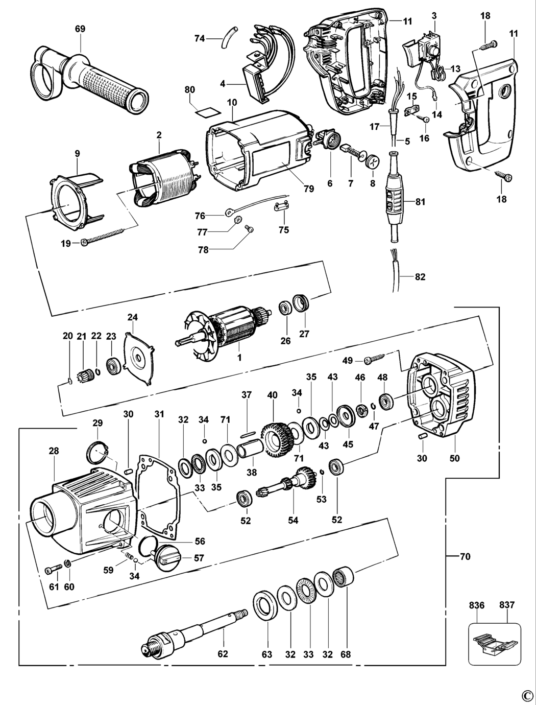 Dewalt DW590EK Type 2 Diamond Drill Spare Parts