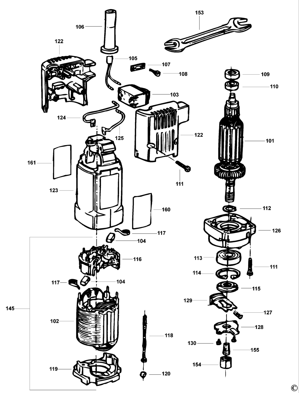 Dewalt DW673K Type 1 Motor Pack Spare Parts