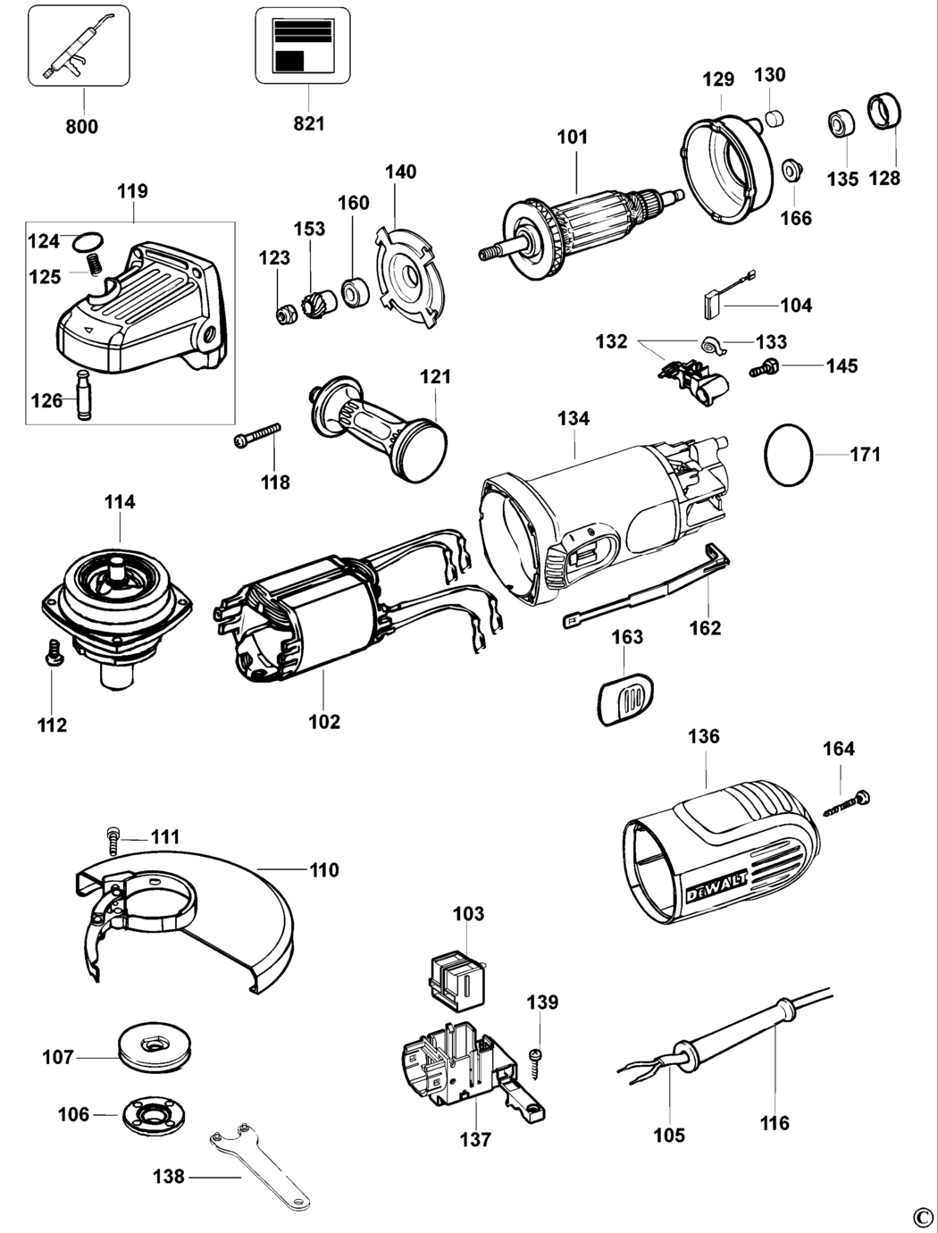 Dewalt D28187 Type 1 Small Angle Grinder Spare Parts