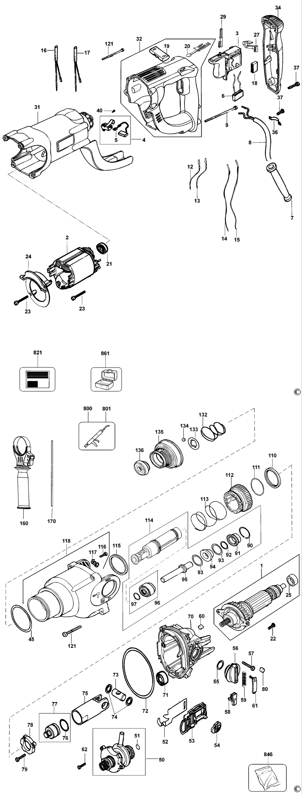 Dewalt D25203K Type 1 Rotary Hammer Spare Parts