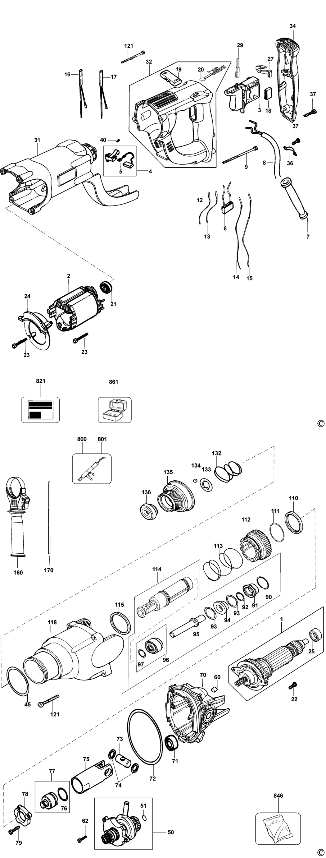 Dewalt D25201K Type 1 Hammer Spare Parts