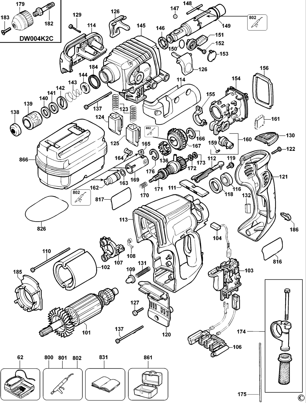 Dewalt DW004K Type 3 Rotary Hammer Spare Parts