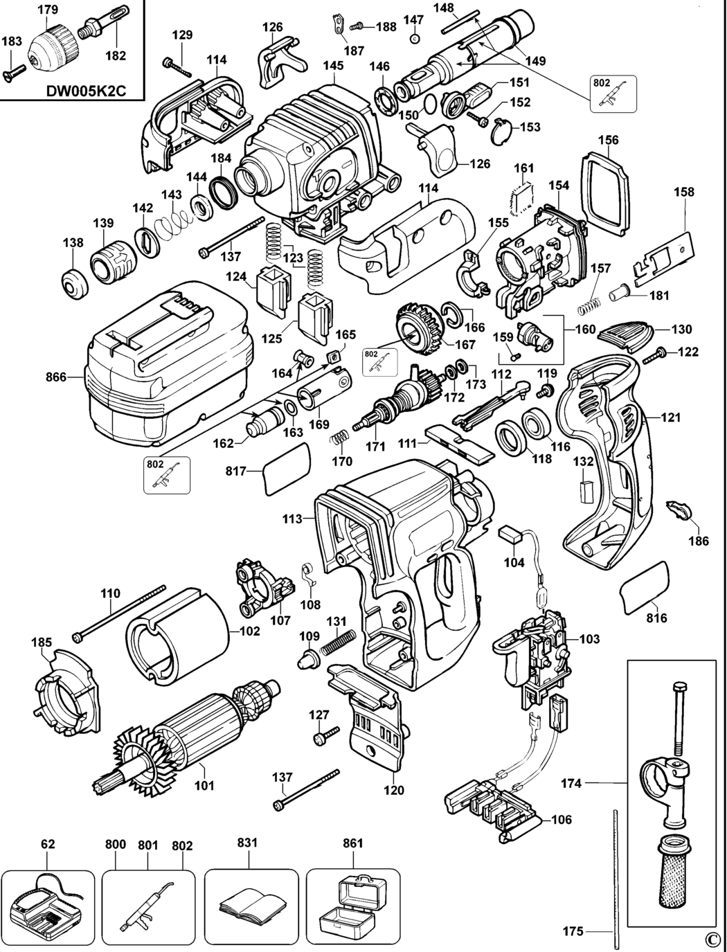 Dewalt DW005K Type 3 Rotary Hammer Spare Parts