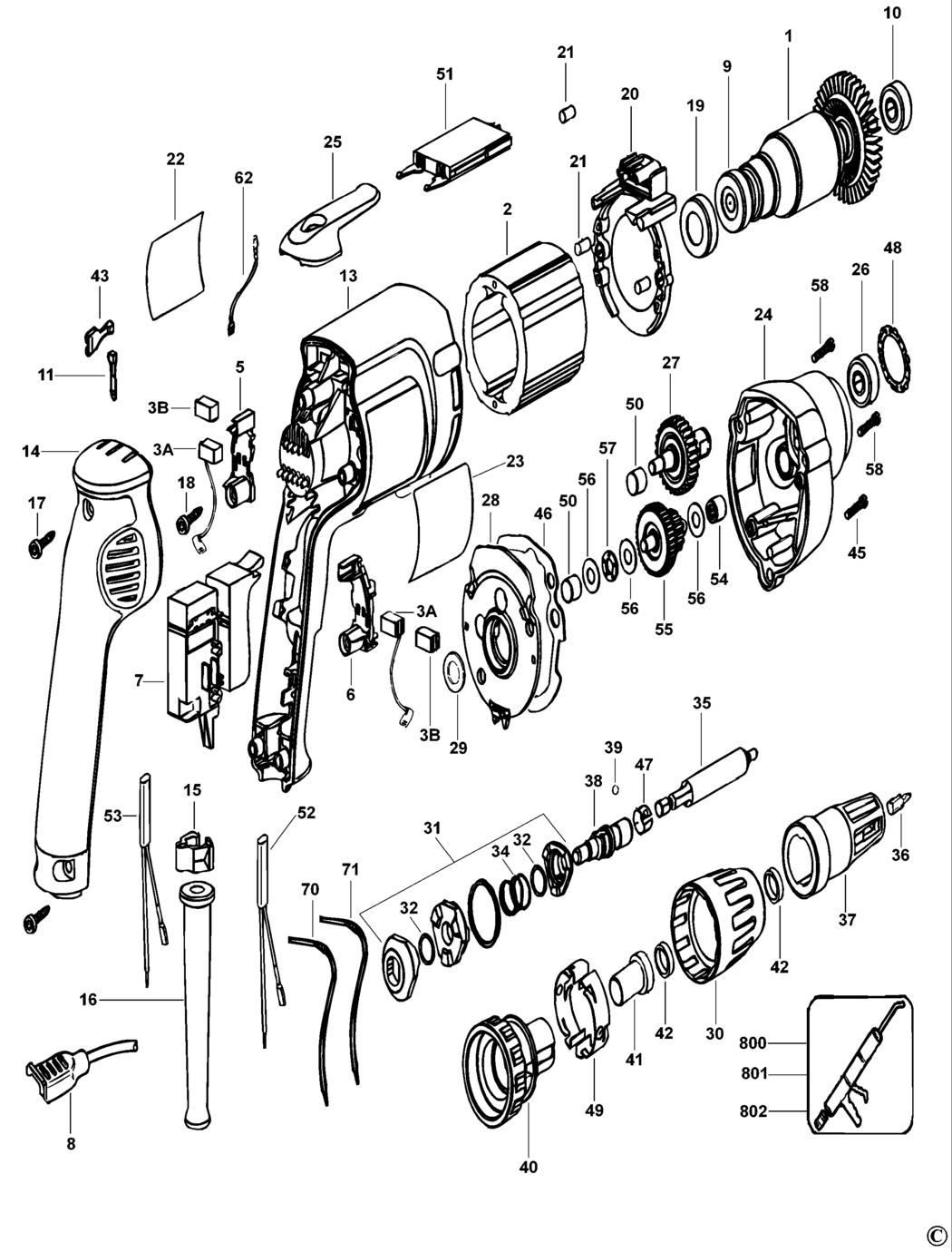 Dewalt DW258 Type 1 Screwdriver Spare Parts