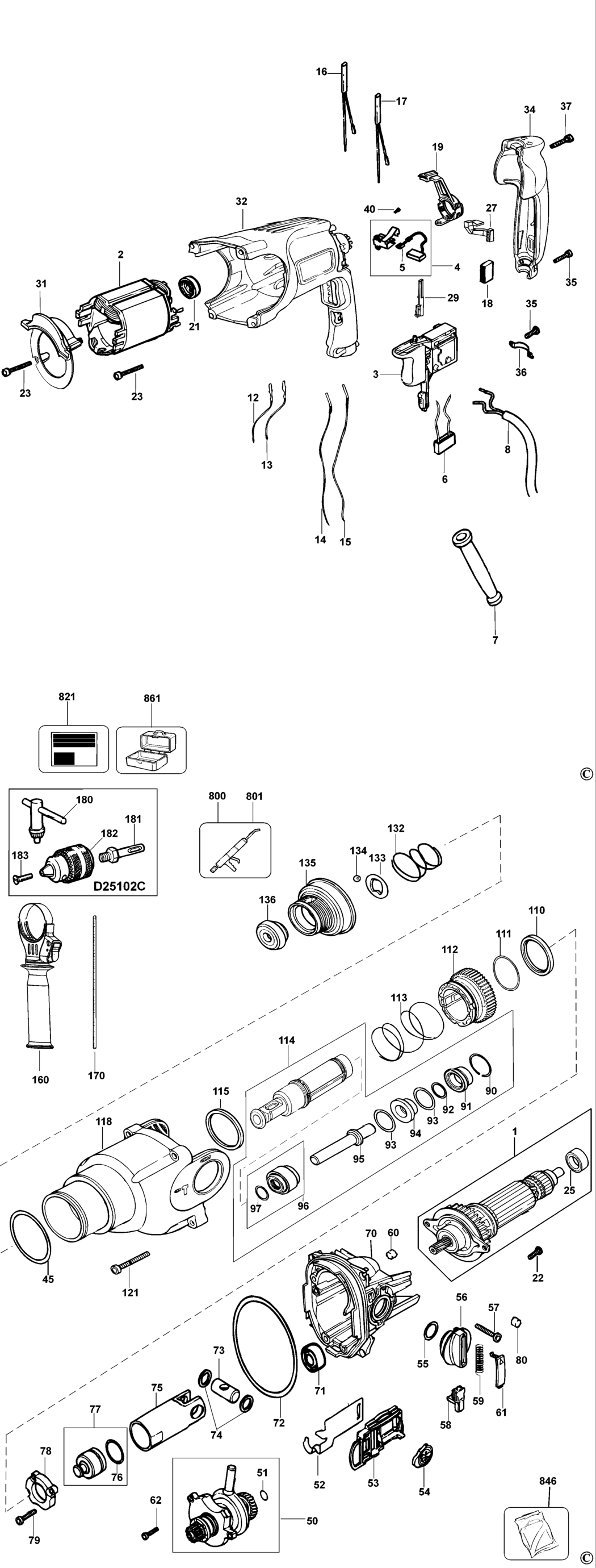 Dewalt D25102K Type 2 Rotary Hammer Spare Parts