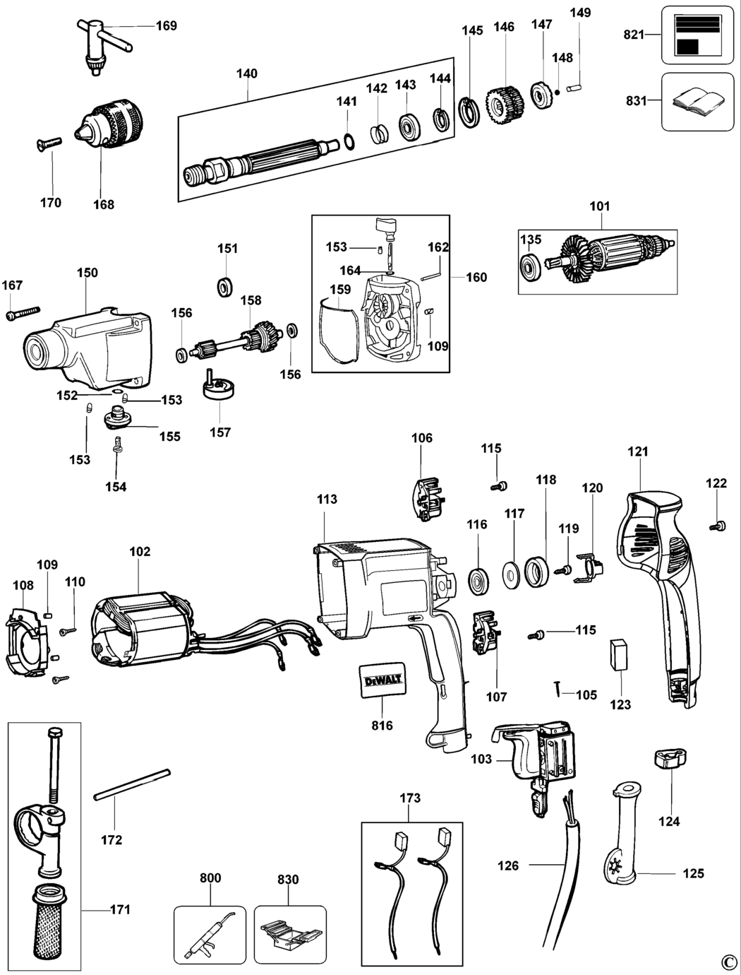 Dewalt DW515K Type 4 Hammer Drill Spare Parts