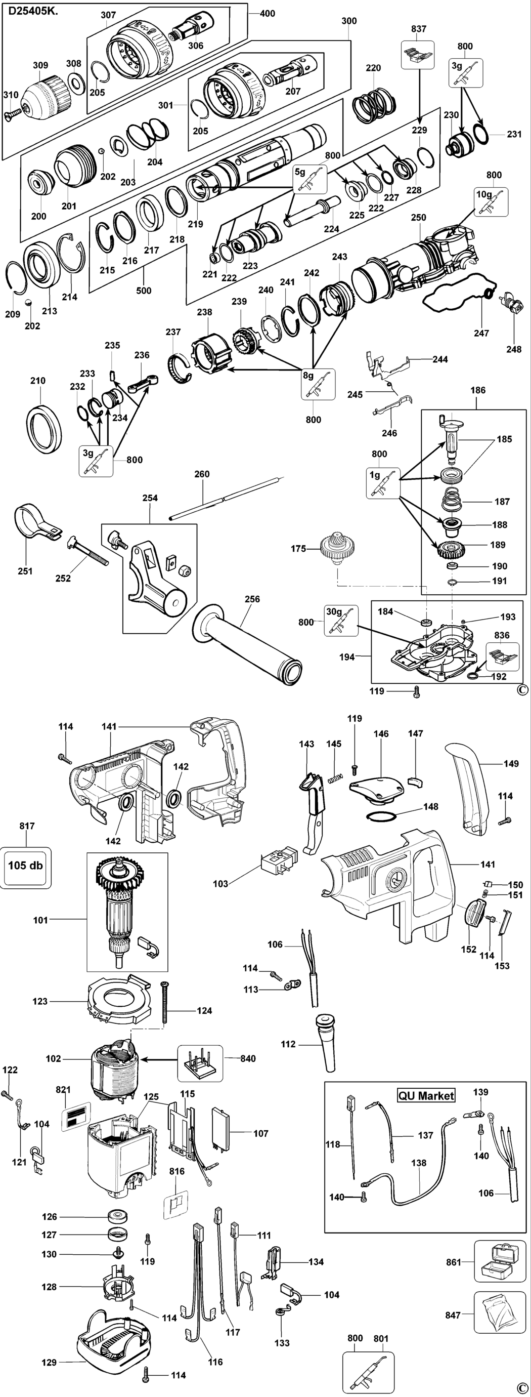 Dewalt D25405K Type 2 Rotary Hammer Spare Parts
