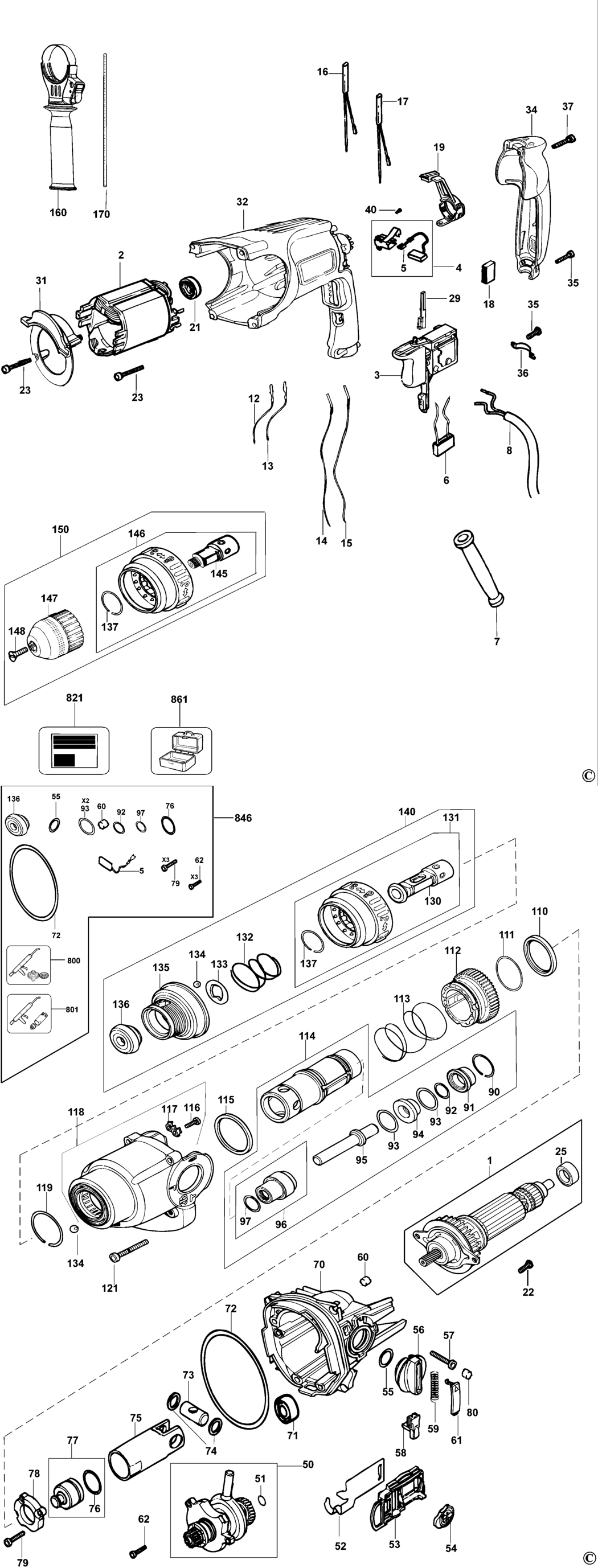 Dewalt D25104K Type 3 Rotary Hammer Spare Parts