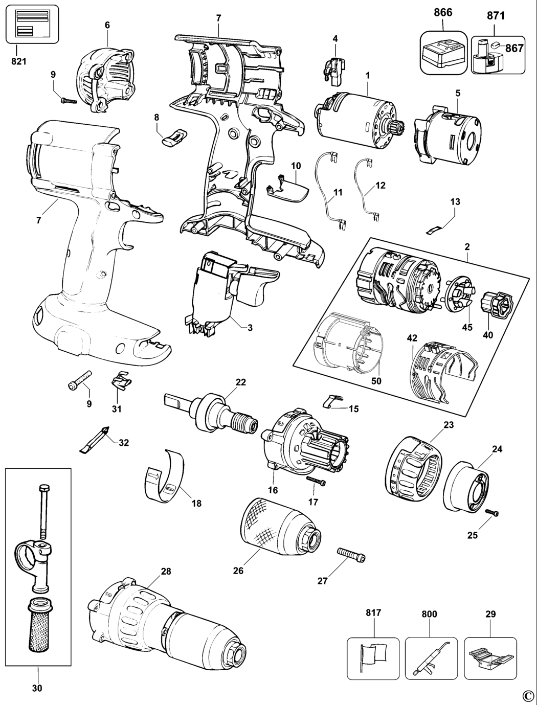 Dewalt DC987K Type 11 Combination Unit Spare Parts