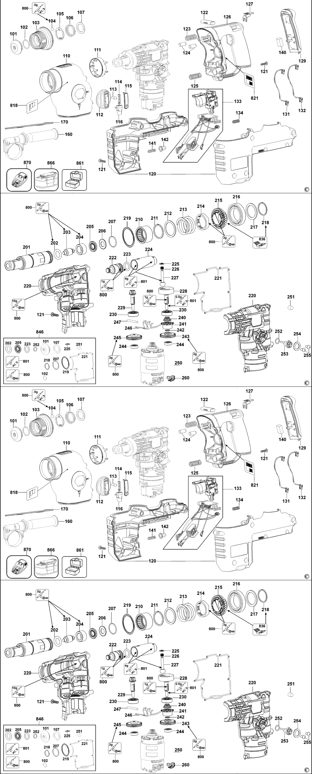 Dewalt DC232K Type 1 Rotary Hammer Spare Parts