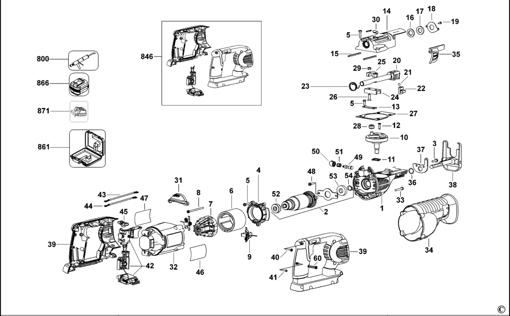 Dewalt DC305K Type 1 Cordless Reciprocating Saw Spare Parts