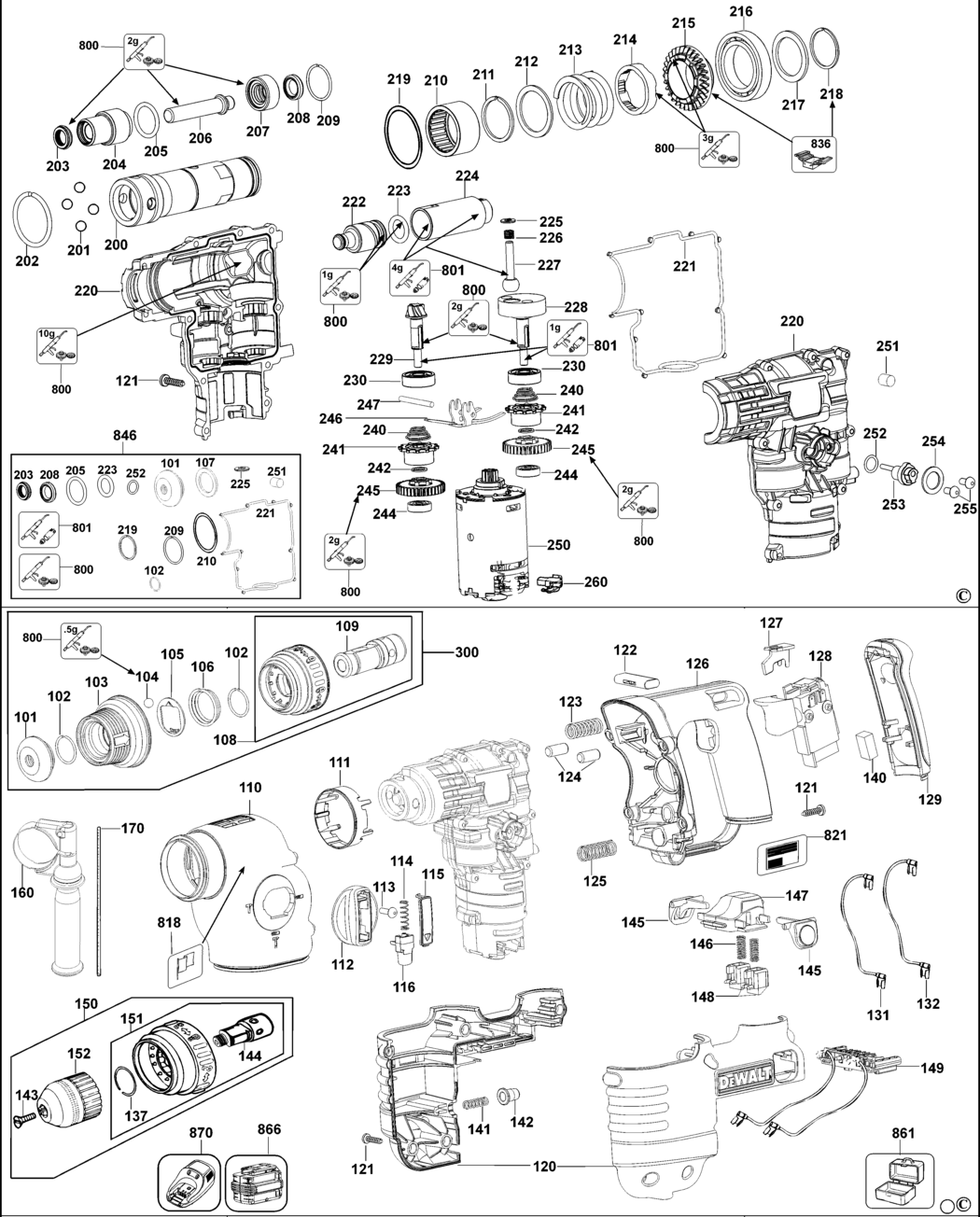 Dewalt DC224K Type 1 Rotary Hammer Spare Parts