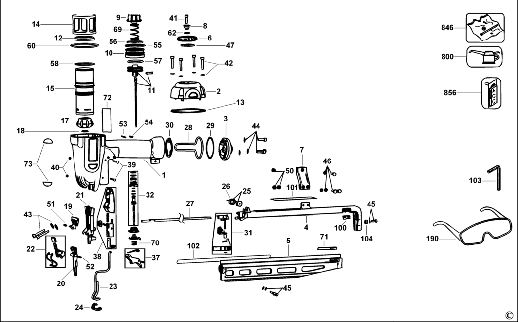 Dewalt D51256K Type 2 Finish Nailer 16 Gauge Spare Parts