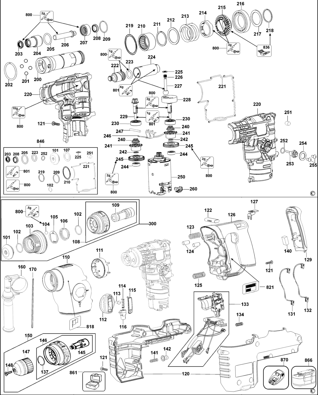 Dewalt DC234K Type 1 Rotary Hammer Spare Parts