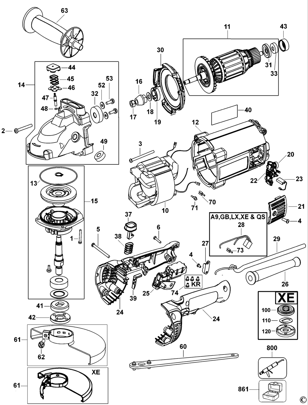 Dewalt D28492 Type 1 Angle Grinder Spare Parts