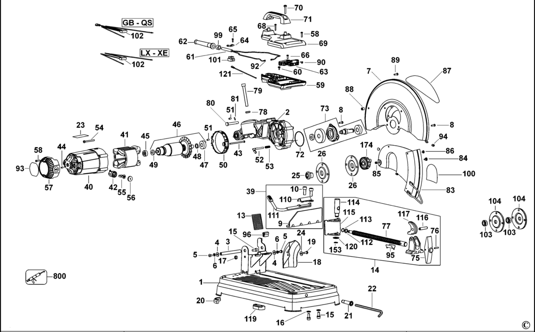 Dewalt D28715 Type 1 Chop Saw Spare Parts