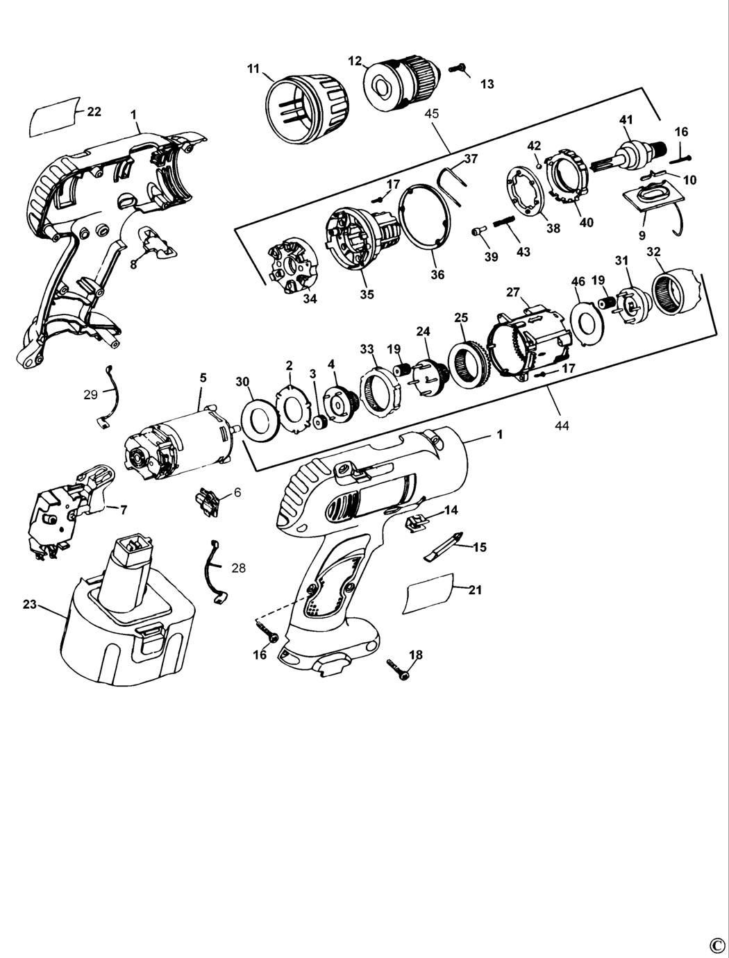 Dewalt DW995K Type 5 Cordless Drill Spare Parts