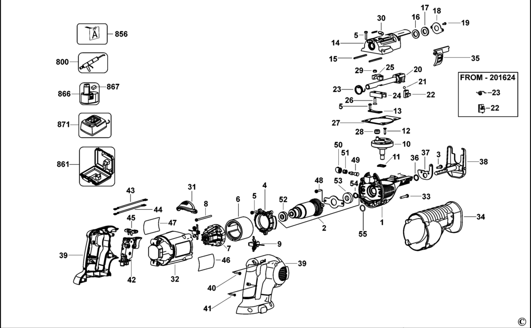 Dewalt DC385KB Type 2 Cordless Reciprocating Saw Spare Parts