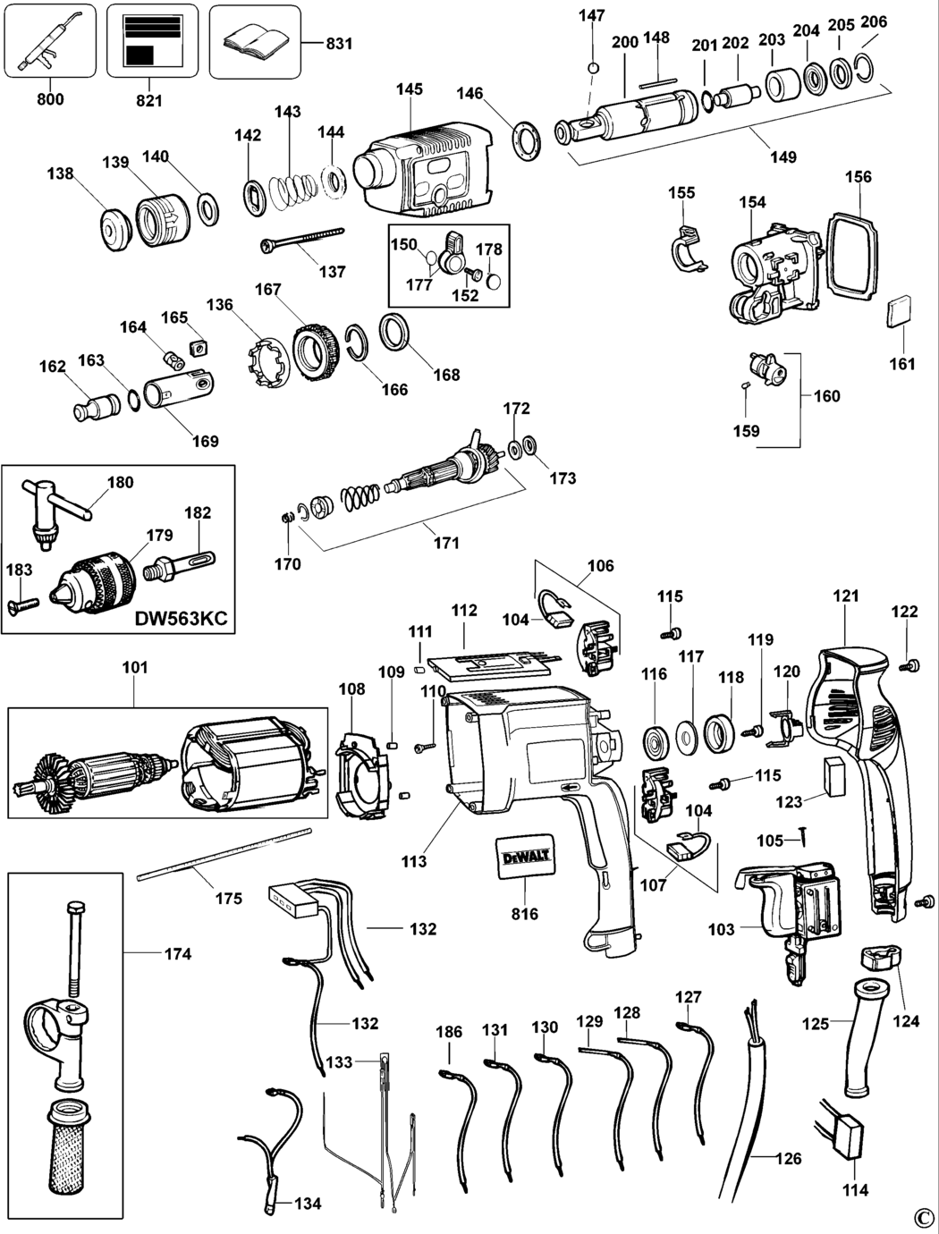 Dewalt DW563K Type 3 Rotary Hammer Spare Parts